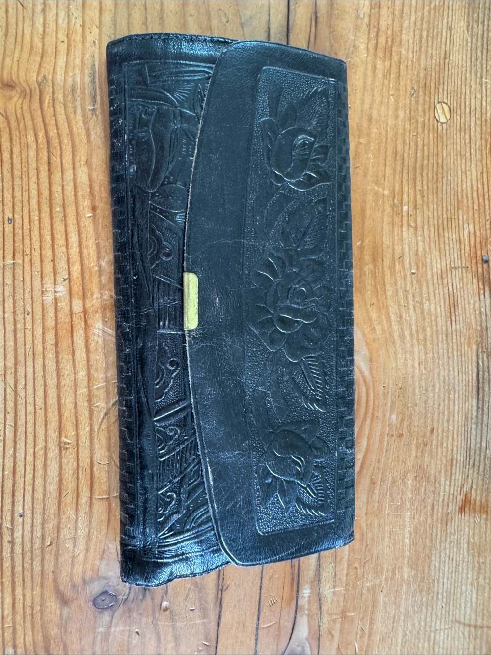 Black Embossed Leather Clutch Wallet